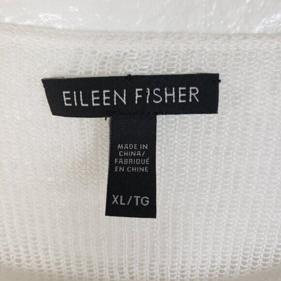 EILEEN FISHER 100% Organic Linen White Striped Pullover Top Sheer Knit size XL - Picture 6 of 13